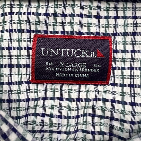 UNTUCKit L/S Button Up Dress Shirt Men's XL White Blue Green Check Stretch‎ - Picture 3 of 4